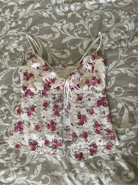 Garage White Lace Floral Cami with Pink Roses